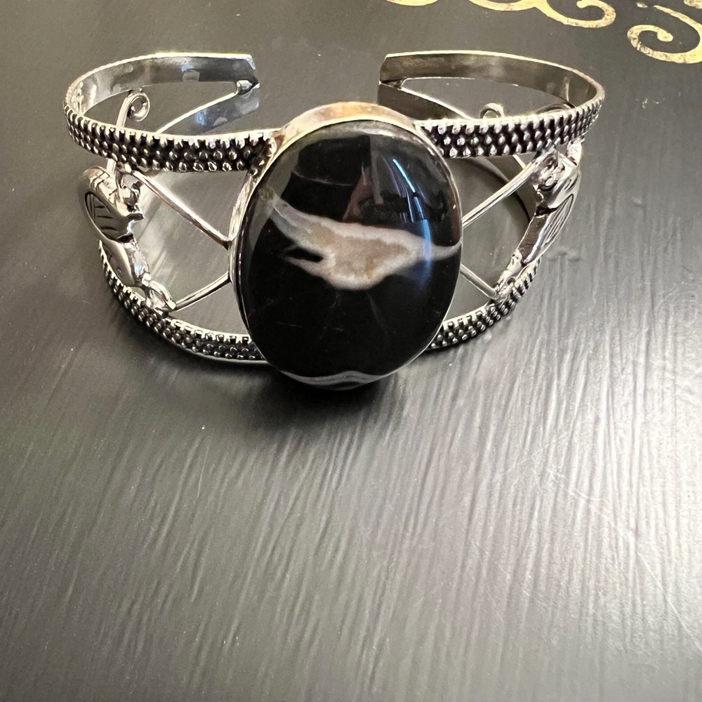 925 Silver Plated Gemstone Handmade Cuff 7” Boho adjustable Bracelet